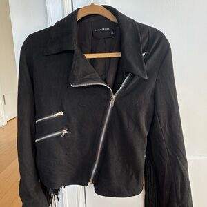 Olive & Oak Black Leather Jacket with Fringe